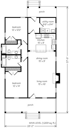 the floor plan for a two bedroom cabin