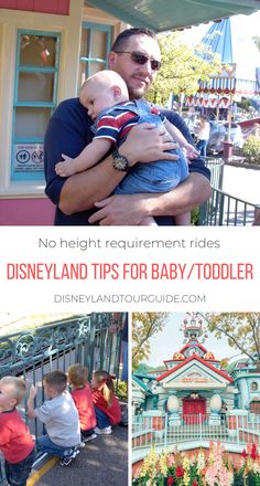 the disneyland tips for baby / toddler travel guide is shown in three different pictures