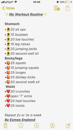 the workout log is displayed on an iphone screen, and it's full of exercises