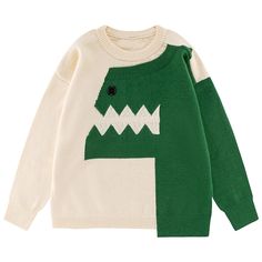 Lemandik Cute Casual Knit Sweater Dinosaur Patchwork – LEMANDIK Dinosaur Sweater, Apricot Sweater, Aelfric Eden, Pullover Mode, Dinosaur Pattern, Comfortable Sweater, Stylish Sweaters, Chic Sweaters, Cute Dinosaur