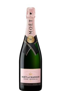 a bottle of mott and chandon sparkling pink wine on a white background,