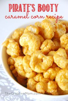 Pirates Booty Caramel Corn Puffs {recipe} - The Creative Mom Caramel Puffed Corn Recipe, Puffed Corn Recipes, Caramel Puff Corn, Puff Corn, Caramel Corn Recipe, Caramel Corn Recipes, Popcorn Recipes Caramel, Corn Puffs