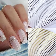 Amazon.com: Gold Silver Lines Stripe Nail Art Sticker Decals 3D Metal Strip French Design Nail Decals Self-Adhesive Nail Art Supplies Colored Geometric Waved Manicure Slider for Women DIY Nail Art Decoration Kits : Beauty & Personal Care Striped Nail Art, Nail Design Gold, Nail Colors 2023, Nail Inspo Summer, Nails Inspiration Classy, Diy Nails Stickers, Line Nail Art, Lines On Nails, Manicure Diy