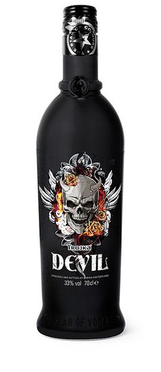 a bottle of devil vodka on a white background