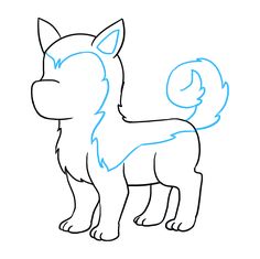 how to draw a cute little dog with blue lines on it's face and tail