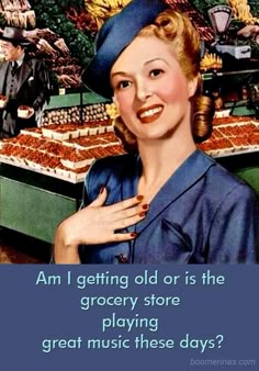 an old advertisement for grocer's store with a woman in the background