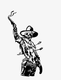 a black and white drawing of a cowboy