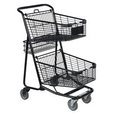 two metal baskets are stacked on top of each other in the shape of a shopping cart