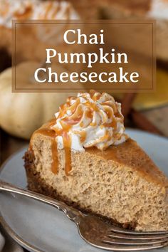 Chai Pumpkin Cheesecake with Gingersnap Crust Recipe Fall Cheesecake Recipes, Pumpkin Cheescake, Pumpkin Cheesecake With Gingersnap Crust, Cheesecake Deserts, Recipes With Pumpkin, Cheesecake With Gingersnap Crust, Fall Cheesecake, Spiced Whipped Cream, Pumpkin Spice Cheesecake