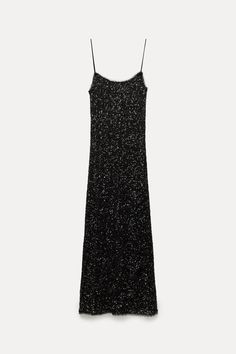 - Chocolate | ZARA United States Xmas Party Outfits, Zara Woman Dress, Sequin Midi Dress, Cardigan Sweater Dress, Zara Woman, Skorts, Black Sequins, Swimwear Accessories, Black Midi Dress