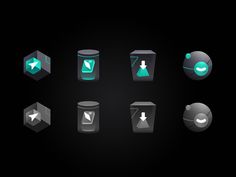 a set of different icons on a black background