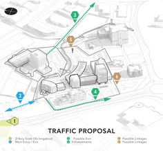 a map shows the location of several different buildings and locations in which there is no traffic