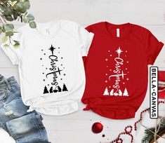 "Cross Christmas Shirt, Nativity Scene Shirt, Joy to the World T-Shirt, Religious Christmas Gifts, Faith Shirt for Woman, Ladies Prayer Shirt Welcome to LunaTeeApparel ☺️ Our shirts are clean, high quality and soft. It is prepared quickly by our boutique Ironing and shipped. Enjoy your shopping It is a pleasure for us to help you with your questions and you can reach us at any time. Please, don't forget to check our size cards. HOW TO ORDER SHIRT 👕 Please, choose your favorite t-shirt color and Fun Christmas Caroling Shirts, Christmas Christian Tshirts, Christian Christmas Shirts Vinyl, Jesus Christmas Shirts, Christian Christmas Shirt Ideas, Cute Christmas Shirts Vinyl, Christian Christmas Shirts, Christmas Shirts Vinyl, Jesus Christmas Shirt