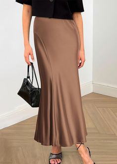 Get ready to elevate your summer wardrobe with our stunning Summer Satin A Line Maxi Skirt! Made from luxurious satin fabric, this skirt is lightweight and flowy, perfect for warm weather. The A-line silhouette creates a flattering shape, while the maxi length adds a touch of sophistication. Look and feel your best all season long with this must-have piece. 100% Polyester﻿ Comfortable to Wear. Super stretch, lightweight, breathable and comfortable. Chic A-line Satin Skirt, Chic Satin A-line Skirt, Elegant A-line Satin Maxi Skirt, Elegant Flowy Maxi Skirt In Solid Color, Elegant Solid Color Flowy Maxi Skirt, Elegant Long Dress In Solid Color, Satin A-line Flowy Skirt, Chic Pleated Satin Skirt, Elegant Full Skirt In Solid Color