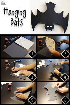 the instructions for how to make a bat out of construction paper with glue and scissors