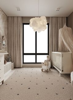 a baby's room is decorated in neutral tones