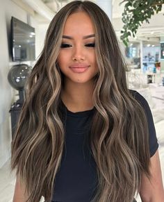 Tone Down Highlights Brunettes, Hair Ideas For Dark Brunettes, Bolyoge Dark Brown Hair, Dimensional Asian Hair, Kim K Highlights, Dark Brown Hair With Money Piece Highlight, Brunette Hair Money Piece Highlights, Bromide Hair, Brownish Blonde Balayage