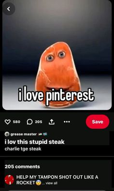 an orange bird with the words i love pinterest on it's screen