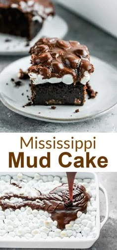 mississippi mud cake with marshmallows and chocolate drizzle