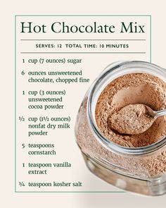 the ingredients for hot chocolate mix in a jar