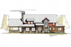 this is an artist's rendering of the front elevation of these log home plans