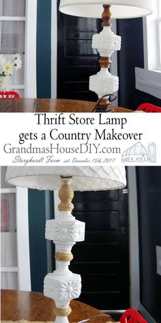 a lamp that is on top of a table with the words thrift store lamp gets a country makeover