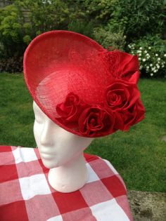 Red Rose Flower Sinamay Fascinator Hat by PleatedRose on Etsy, £70.00 Red Handmade Flowers Fascinator For Summer, Red Spring Party Fascinator, Red Spring Hat Headpiece, Red Spring Fascinator Headband, Diva Design, Different Hats