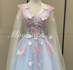 Deep V Pink 3D Butterfly Flower Blue and Purple Tull Ball Gown - Etsy Blue And Purple Wedding Dress, Butterfly Ball Gown, Blue Grad Dresses, Fae Ball, Butterfly Prom Dress, Butterfly Gown, Unicorn Things, Sneaker Ball, Best Gowns