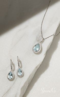 Aquamarine Jewelry Set, Aquamarine Pendant Jewelry For Wedding, Luxury Aquamarine Necklace For Wedding, Blue Jewlery, Aquamarine Pendant Jewelry For Gifts, Blue Aquamarine Pendant Necklace, Necklaces Aquamarine, Grandmother Jewelry, Aquamarine Pendant