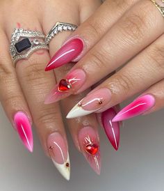 Pink Ombre Nails, Her Nails, Acrylic Nails Coffin Pink, Summer Acrylic Nails, Hot Nails, Luxury Nails, Chrome Nails, Valentines Nails, Stiletto Nails