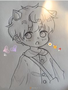 a drawing of an anime character on a wall