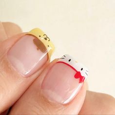 Sanrio French Tip Nails, Nail Designs Sanrio, Grow Nails In A Week, Sanrio Inspired Nails, Pink Gel Polish Nails, Grow Long Nails Fast, Short Nail Inspired, Pompompurin Nails, Grow Nails Fast