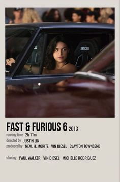 the poster for fast and fabulous 6 is shown in front of a car with a woman looking out the window