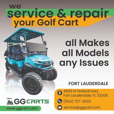 an advertisement for golf carts with the words service & repair your golf cart all makes all models any issues