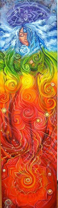 an abstract painting with swirls and colors