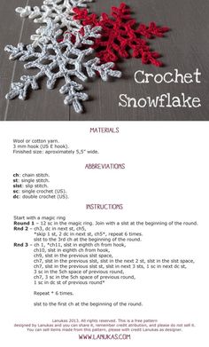 crochet snowflake pattern with instructions for it to make the snowflakes