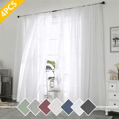 Package and Specification: Each package contains 4 sheer panels, each 40" wide and 84" long, total width is 80". The top double rod pockets are between 1.5"-2" in size, suitable for curtain rods of most windows, which make curtains easier to hang or slide, feels great to use. Size: 4" x 40" x 84".  Color: White. Voile Curtains Living Room, Long Window Curtains, Drapery Treatments, Canopy Bed Curtains, Living Room Wedding, Small Curtains, Voile Panels, Living Room Drapes, Bedroom Drapes