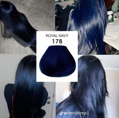 Blue Hair On Dark Hair, Midnight Blue Hair No Bleach, Super Dark Blue Hair, Dark Navy Hair Midnight Blue, Hair Inspo For Dark Hair, Very Dark Blue Hair, Blue Asian Hair, Dark Blue Skunk Stripe Hair, Blue Dyed Hair Black Women