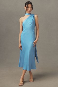 Blue Spring Dresses, Formal Bridesmaid Dresses, Evening Wedding Guest Dresses, Formal Bridesmaids Dresses, Maid Of Honour Dresses, Midi Dress Formal, Elegant Dresses Classy, Wedding Attire Guest, Bridal Party Dresses