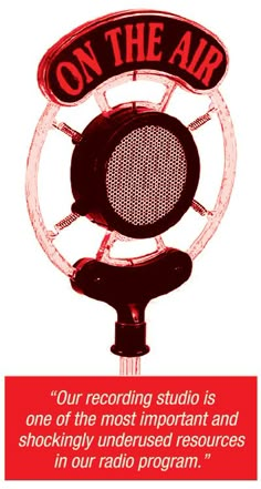 a radio microphone with the words on the air above it