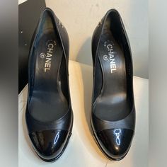 Wore Once To A Chanel Event Few Years Back. Otherwisebrand New! Only Letting Go To Downsize. Price Is Firm. Please.Serious Inquiries Only! Ty Chanel Event, Shoes Chanel, Cc Logo, Chanel Black, Chanel Shoes, Karl Lagerfeld, Shoes Women Heels, Letting Go, Shoes Heels