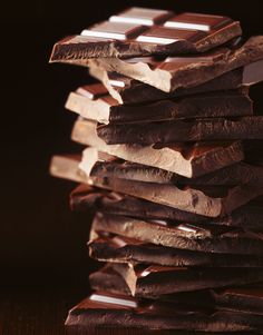 a stack of chocolate bars sitting on top of each other