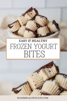 two pictures with the words easy and healthy frozen yogurt bites