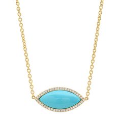 Large Turquoise Marquise Necklace with Diamonds Luxury Classic Marquise Cut Necklace, Marquise Yellow Gold Necklace Fine Jewelry, Luxury Marquise Necklace With Single Diamond, Luxury Gold Marquise Necklace, Luxury Marquise Gemstone Necklace, Pave Diamonds, Natural Stones, Yellow Gold, Turquoise