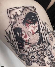 a woman's thigh with a tattoo on it that says, the lovers make me happy