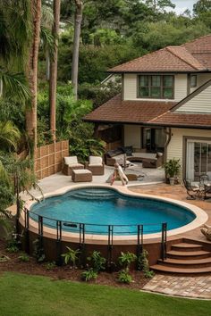 an above ground pool with steps leading up to it