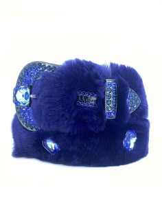 material: swarovski crystal, fur SKU: Fur-R6-Saph.Mon-BF color: blue Bb Simon Belts, Bb Simon Belt, Fur Belt, Louis Vuitton Key Pouch, Crystal Belt, Concept Clothing, Blue Belt, Swag Outfits For Girls, Sterling Silver Cuff