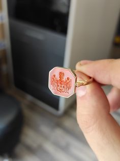 14K Solid Gold Carnelian Dainty Signet Ring, Family Crest Intaglio Ring, Wax Seal Gold Ring, Custom Carnelian Stone Coat of Arms Gold Ring - Etsy Luxury Ruby Signet Ring For Anniversary, Luxury Carnelian Signet Ring Gift, Intaglio Ring, Family Crest Rings, Signet Rings, Carnelian Stone, Etsy Gold Ring, Funky Jewelry, Family Crest