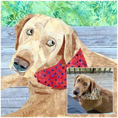 a painting of a dog wearing a red bandana