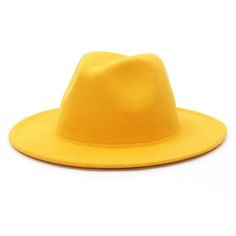 Solid Color Wide Brim Wool Felt Fedora Hat-Hats-Innovato Design-Yellow-L-Innovato Design Gentleman Hat, Dope Hats, Womens Fedora, Fedora Hat Women, Wide Brim Fedora, Wooden Sunglasses, Wool Fedora, Felt Fedora, Hat For Man